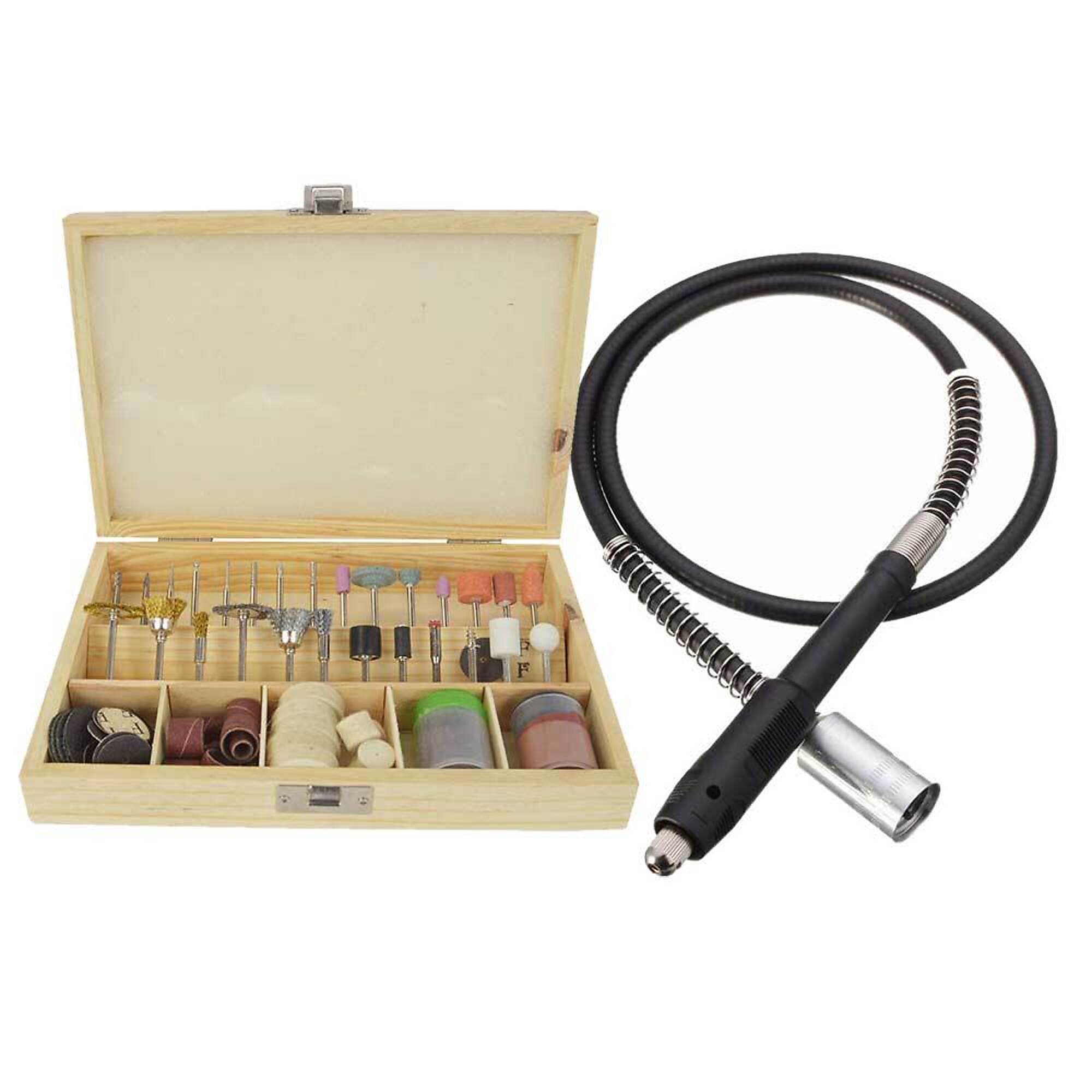 Superior Pads and Abrasives HD-100RA-KIT 100 Piece All-Purpose Rotary Accessory Kit in Wooden Box with Flexible Drill Drive Shaft